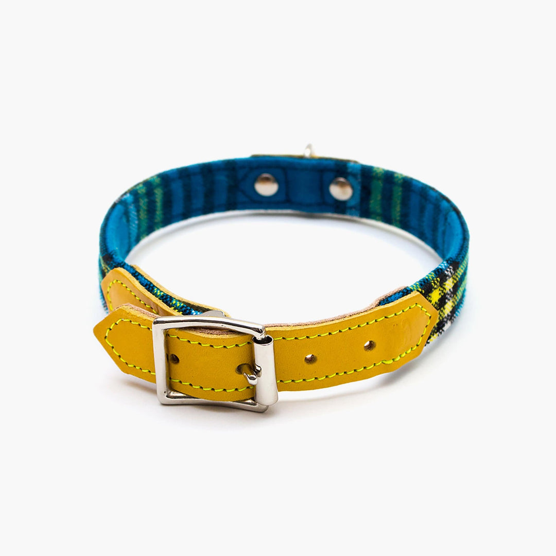 Hiro + Wolf Shuka Blue Dog Collar: Handmade in the UK from Exclusive Fabric and Leather