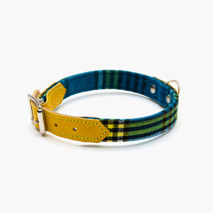 Hiro + Wolf Shuka Blue Dog Collar: Handmade in the UK from Exclusive Fabric and Leather