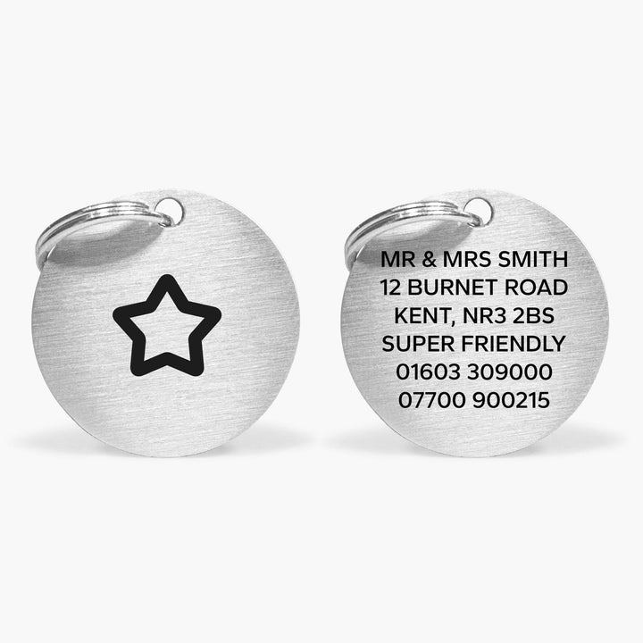 No-Name Silver Stainless Steel Dog Tag with Star Engraving & Custom Contact Info