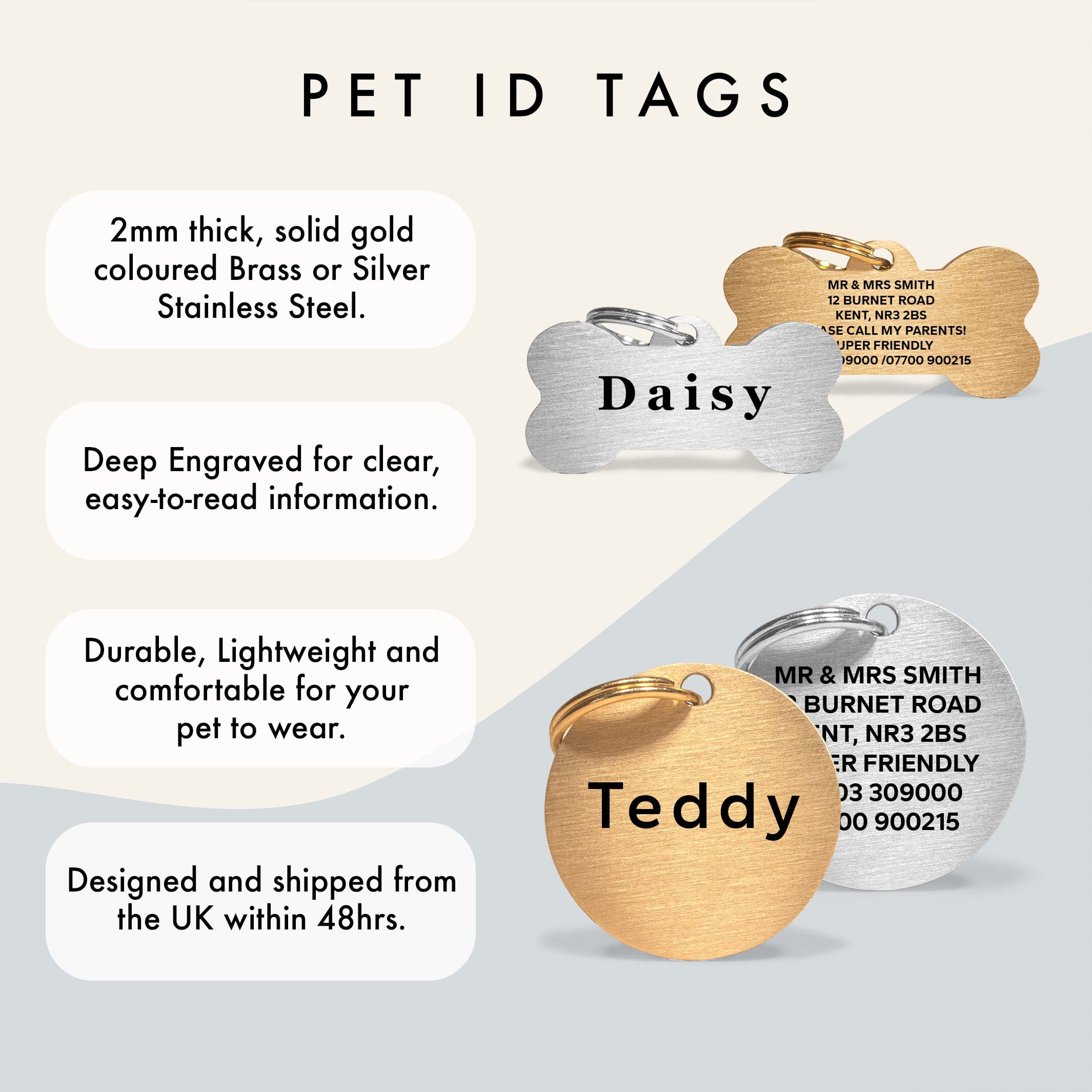 Silver Stainless Steel Bone Shaped Personalised Dog Name Tag