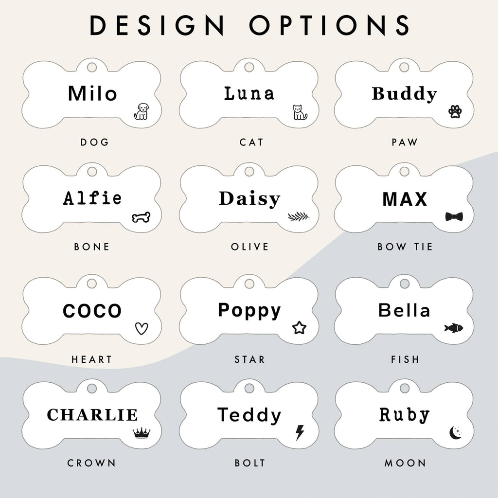 Silver Stainless Steel Bone Shaped Personalised Dog Name Tag with Engraved Pet Name & Contact Info