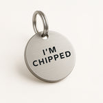 Silver Stainless Steel Dog Collar Tag with Engraved "I'm Chipped" and Custom Contact Details The Stately Hound