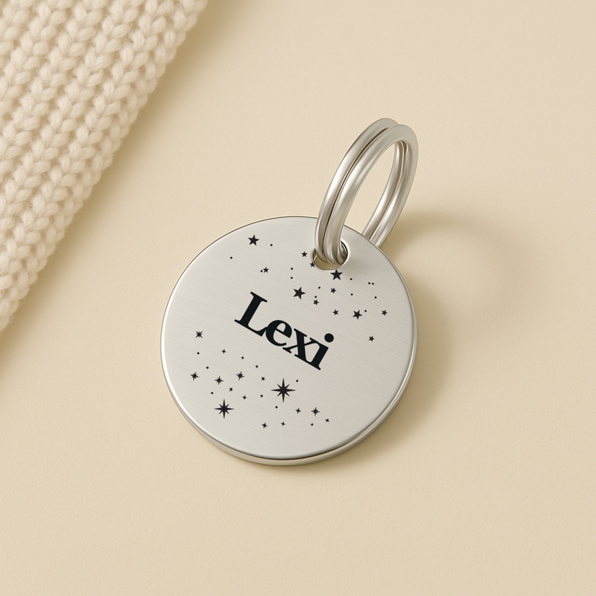 Silver Stainless Steel Personalised Dog Collar Tag with Custom Engraved Pet Name and Stars The Stately Hound