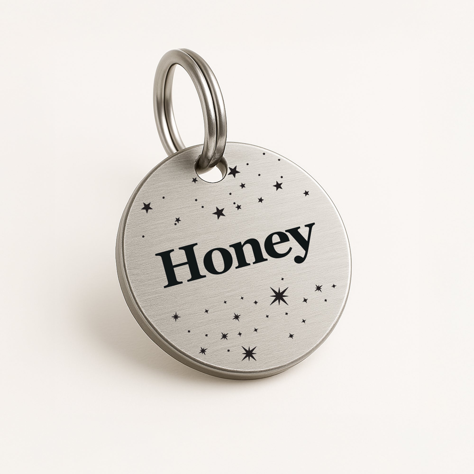 Silver Stainless Steel Personalised Dog Collar Tag with Custom Engraved Pet Name and Stars The Stately Hound