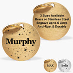 Gold-Tone Brass Personalised Dog Collar Tag with Custom Engraved Pet Name and Stars The Stately Hound