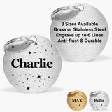 Silver Stainless Steel Personalised Dog Collar Tag with Custom Engraved Pet Name and Stars The Stately Hound