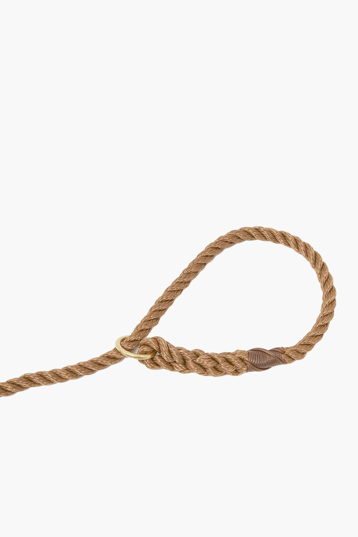 Rope dog slip lead for gundogs and training in antique brown, 5ft long