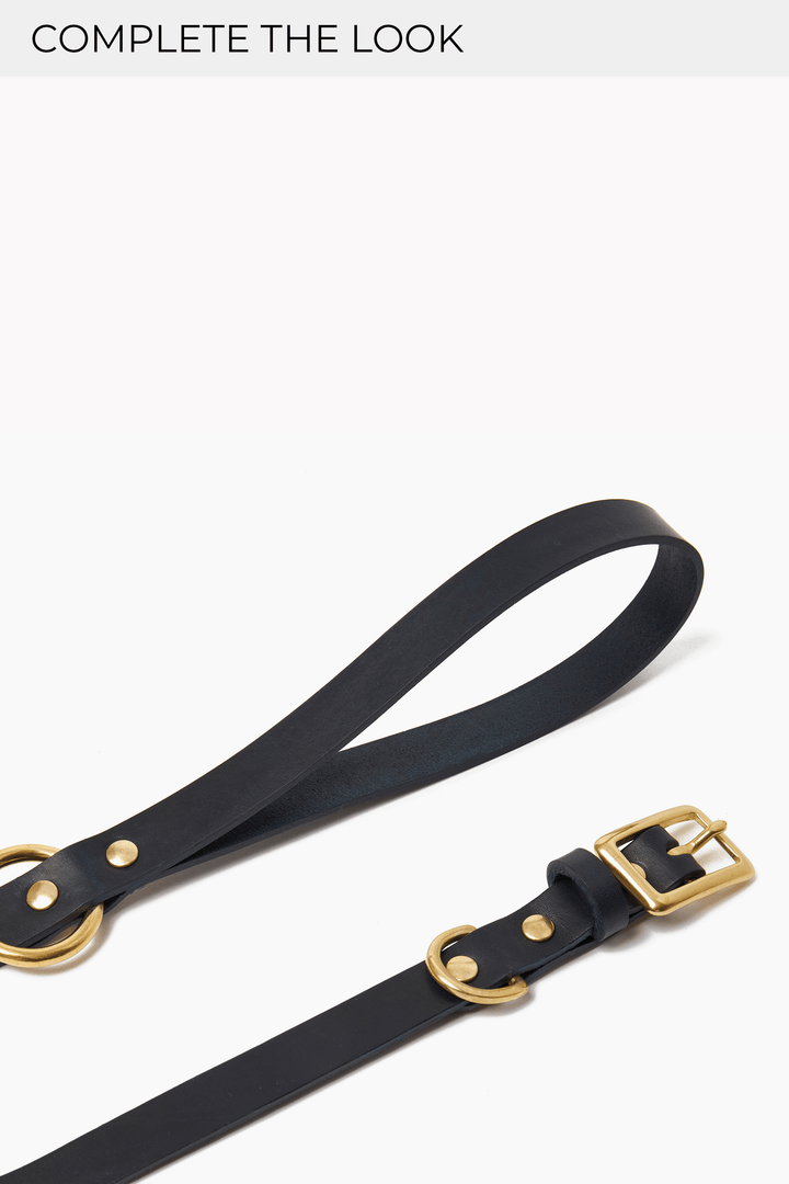 Personalised Dark Blue Leather Dog Collar with Solid Brass Buckle - Handcrafted in the UK