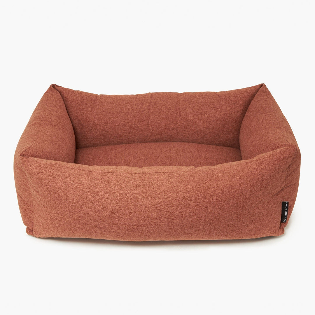 Luxurious Terracotta Dog Bed in Linen-Like Fabric: Made in the UK