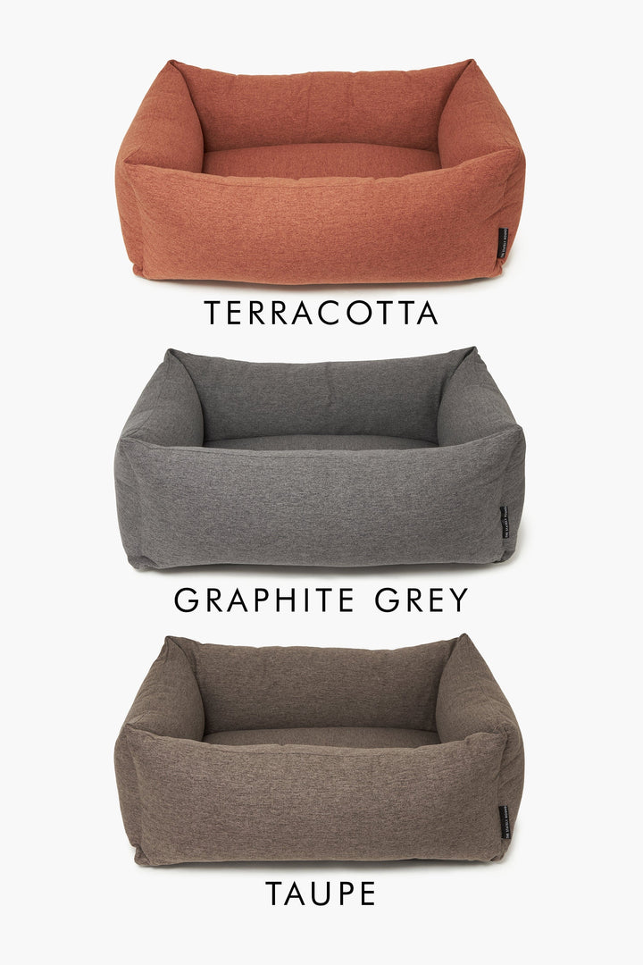 Luxury Taupe Brown Bolster Dog Bed: Made in the UK, Stylish and Comfortable