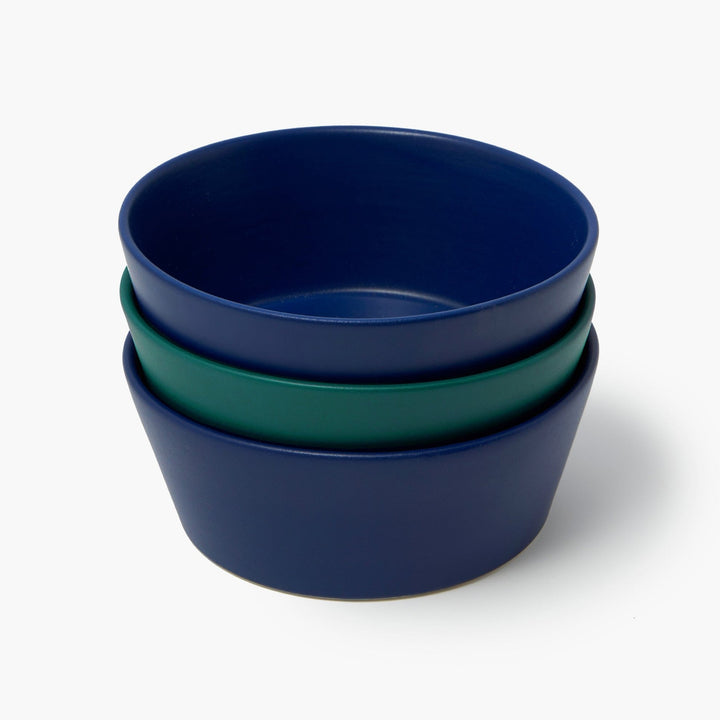 Ceramic food and water dog bowl, glazed in navy blue