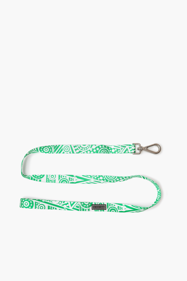 Geometric Print Dog Collar & Lead Set in Green & White