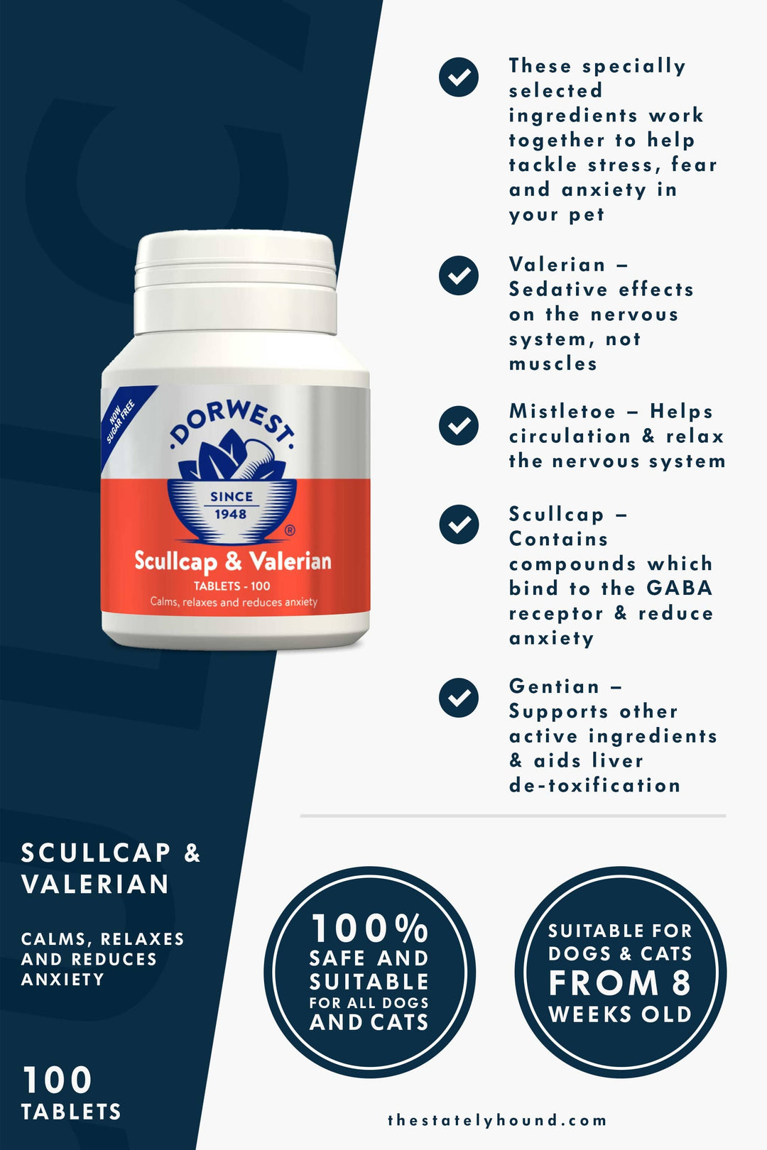 Scullcap & Valerian Tablets for Dogs and Cats to tackle stress, fear and anxiety