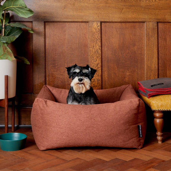 Luxurious Terracotta Dog Bed in Linen-Like Fabric: Made in the UK