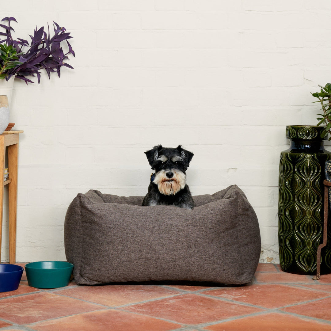 Luxury Taupe Brown Bolster Dog Bed: Made in the UK, Stylish and Comfortable