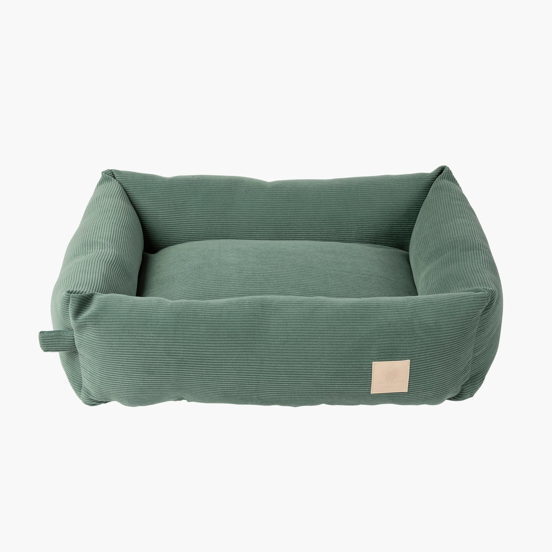 FuzzYard Myrtle Green Corduroy Dog Bed, Luxurious Plush Bolster Design