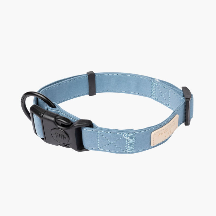 Adjustable Blue Dog Collar in Cotton with Matte Black Hardware