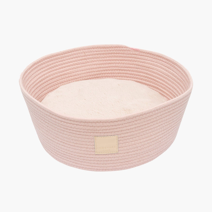 Pink Rope Small Dog, Puppy & Cat Basket with Cushion Bed