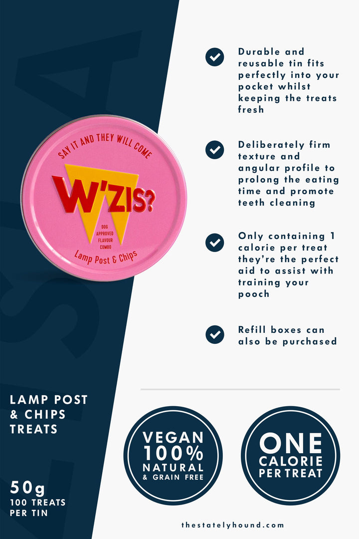 Natural Grain Free Sweet Potato Dog Treats - W'ZIS? Tin & Refill Lamp Post & Chips