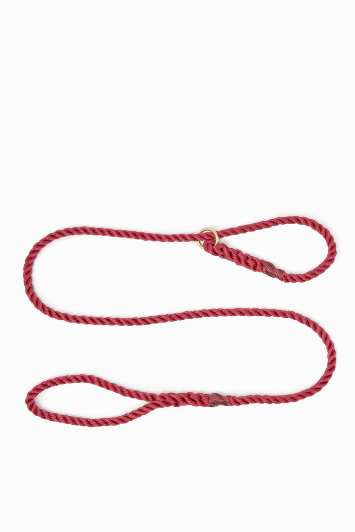 Rope dog slip lead for gundogs and training in ox red, 5ft long