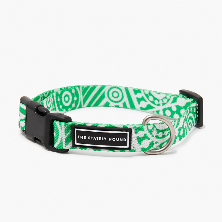 Adjustable Green & White Geometric Dog Collar - Water-Resistant & Durable