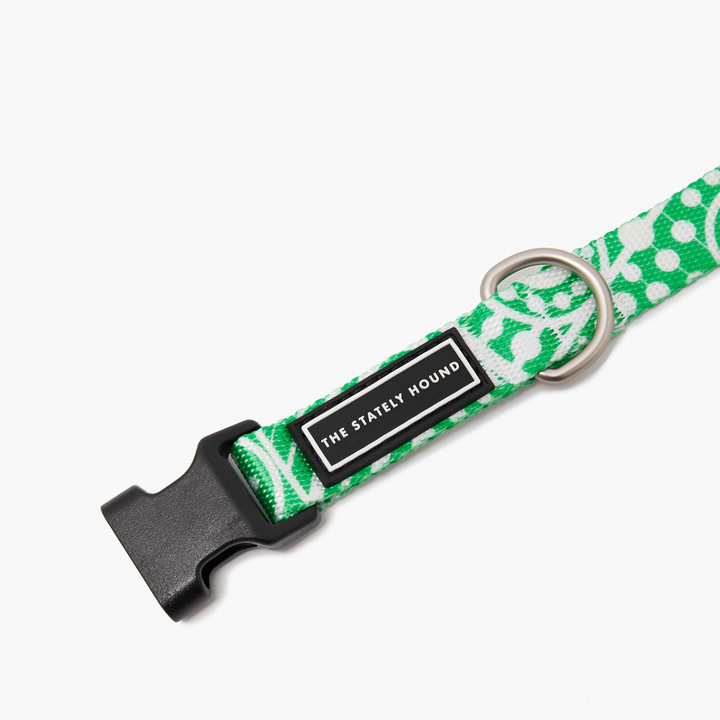 Adjustable Green & White Geometric Dog Collar - Water-Resistant & Durable