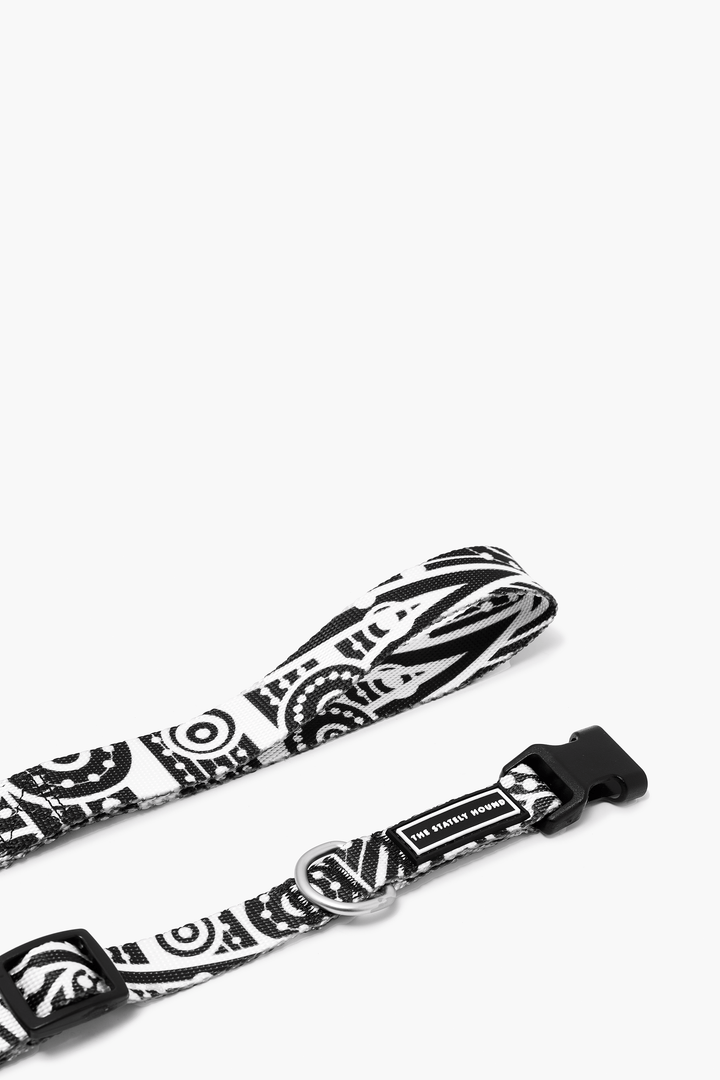 Geometric Print Dog Collar & Lead Set in Black & White
