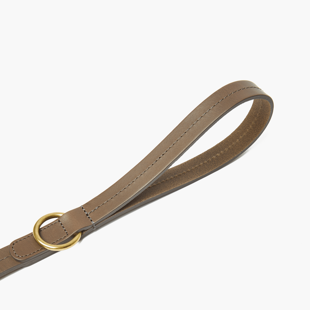 Luxury Taupe Grey Leather Dog Lead & Stitch Detailing, Handmade in the UK