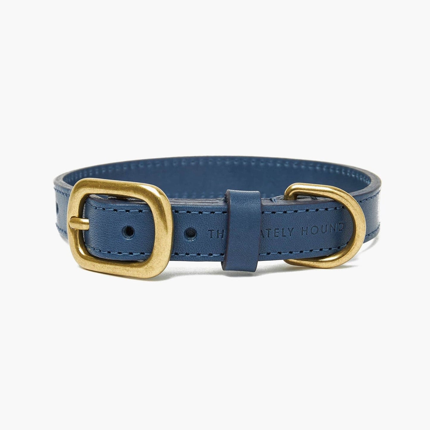 Sapphire Blue Leather Dog Collar & Lead Set with Gold Hardware