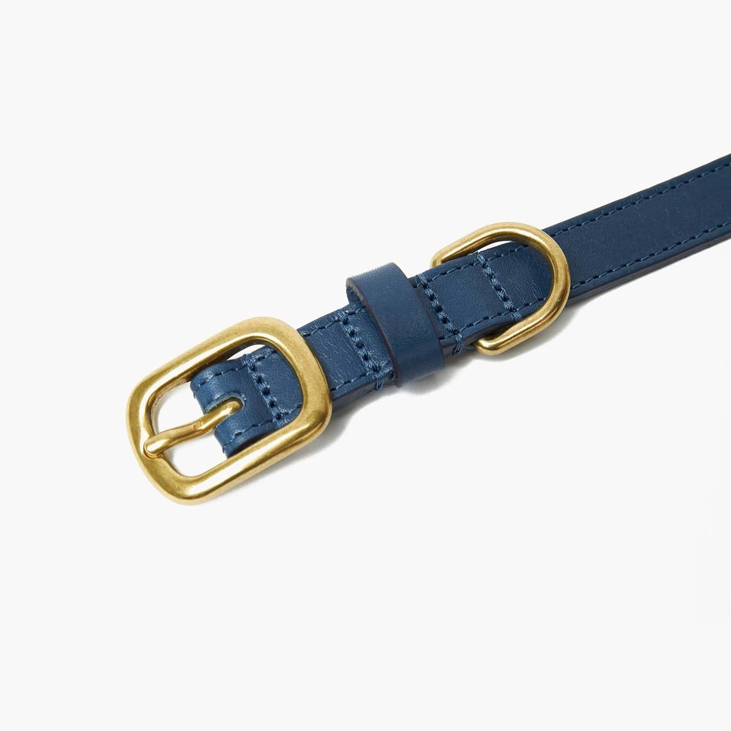 Sapphire Blue Leather Dog Collar & Lead Set with Gold Hardware