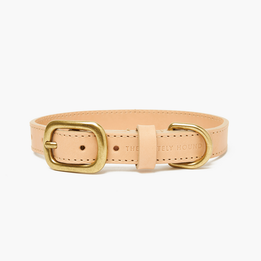 Nude Leather Dog Collar with Gold Buckle