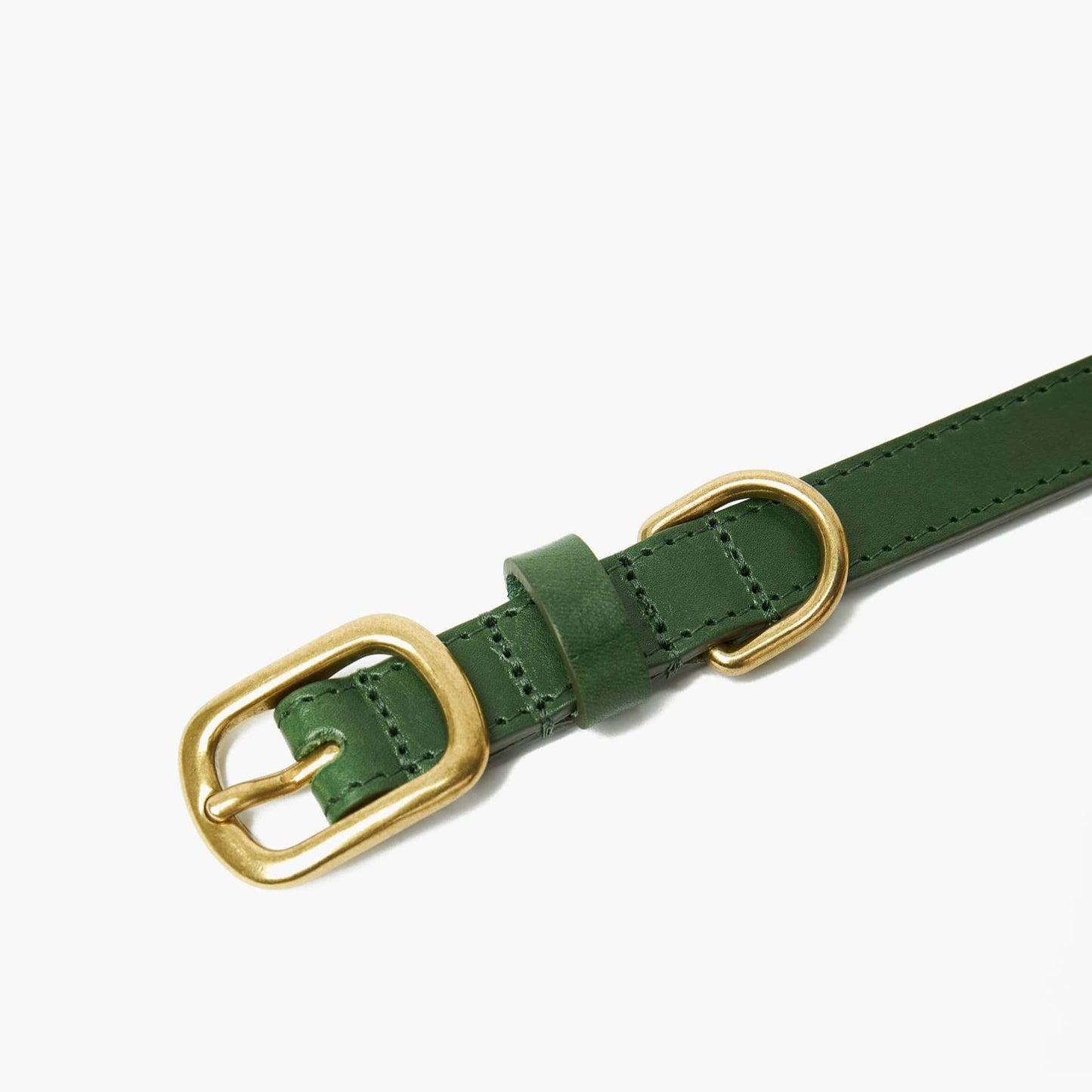 Emerald Green Leather Dog Collar with Gold Buckle