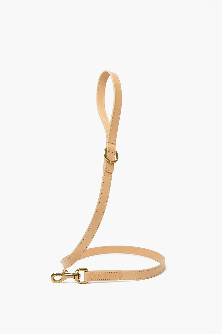 Hand-Stitched Premium Leather Dog Lead in Natural with Brass Hardware