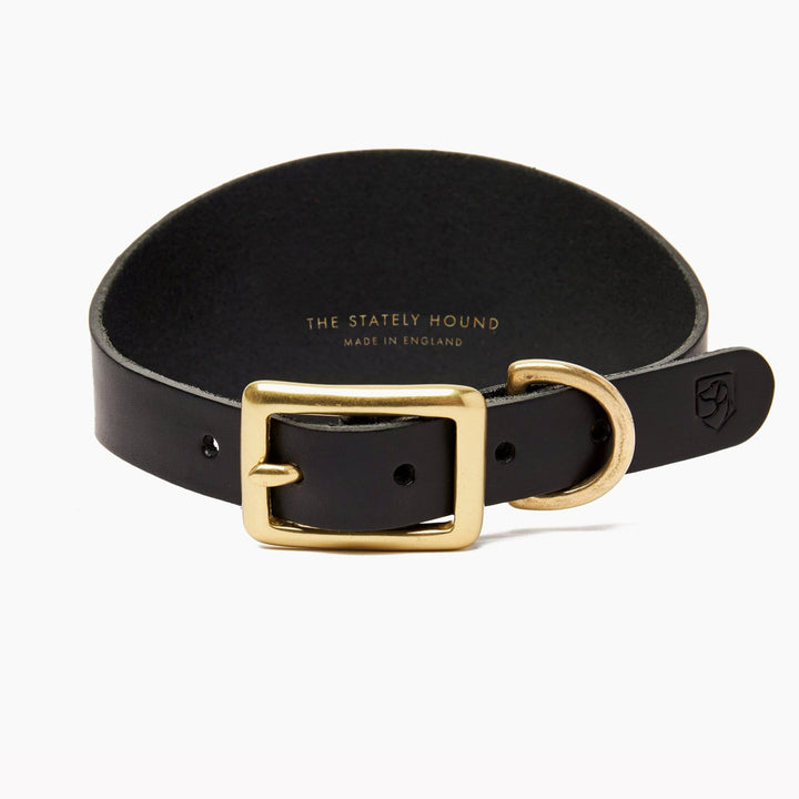 Brass Riveted Leather Sighthound Collar in Black