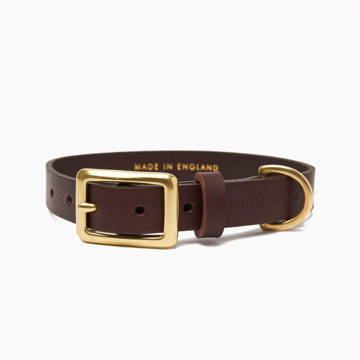 Brass Riveted Leather Dog Collar in Dark Brown