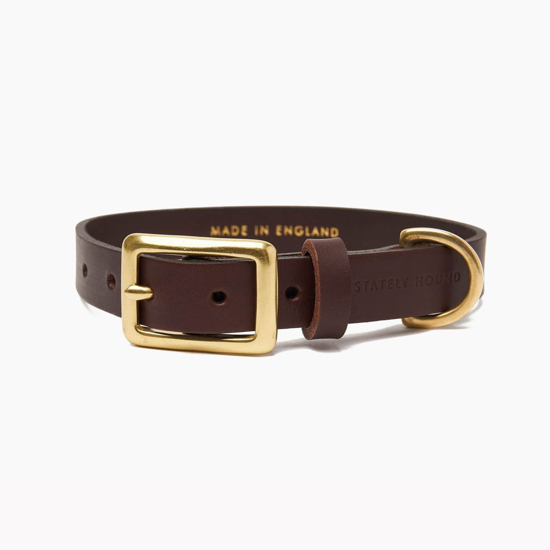 Brass Riveted Leather Dog Collar & Lead Set in Brown