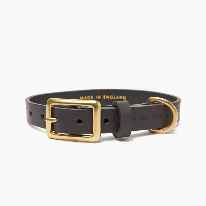 Brass Riveted Leather Dog Collar in Grey