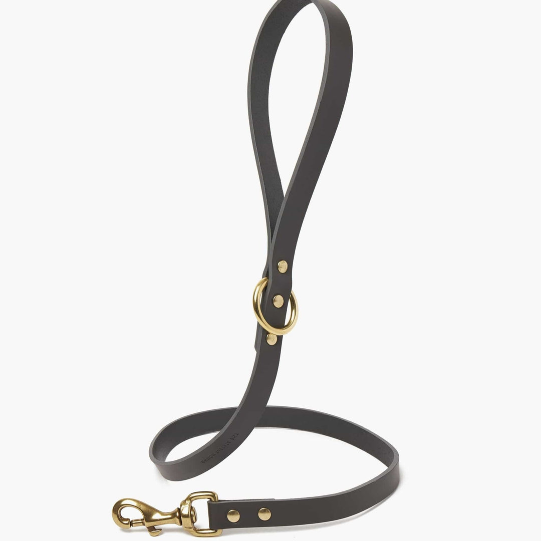 Brass Riveted Leather Dog Lead in Grey