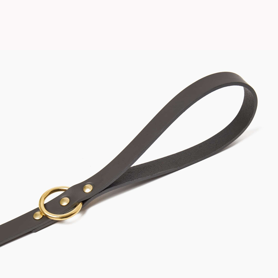 Brass Riveted Leather Dog Lead in Grey