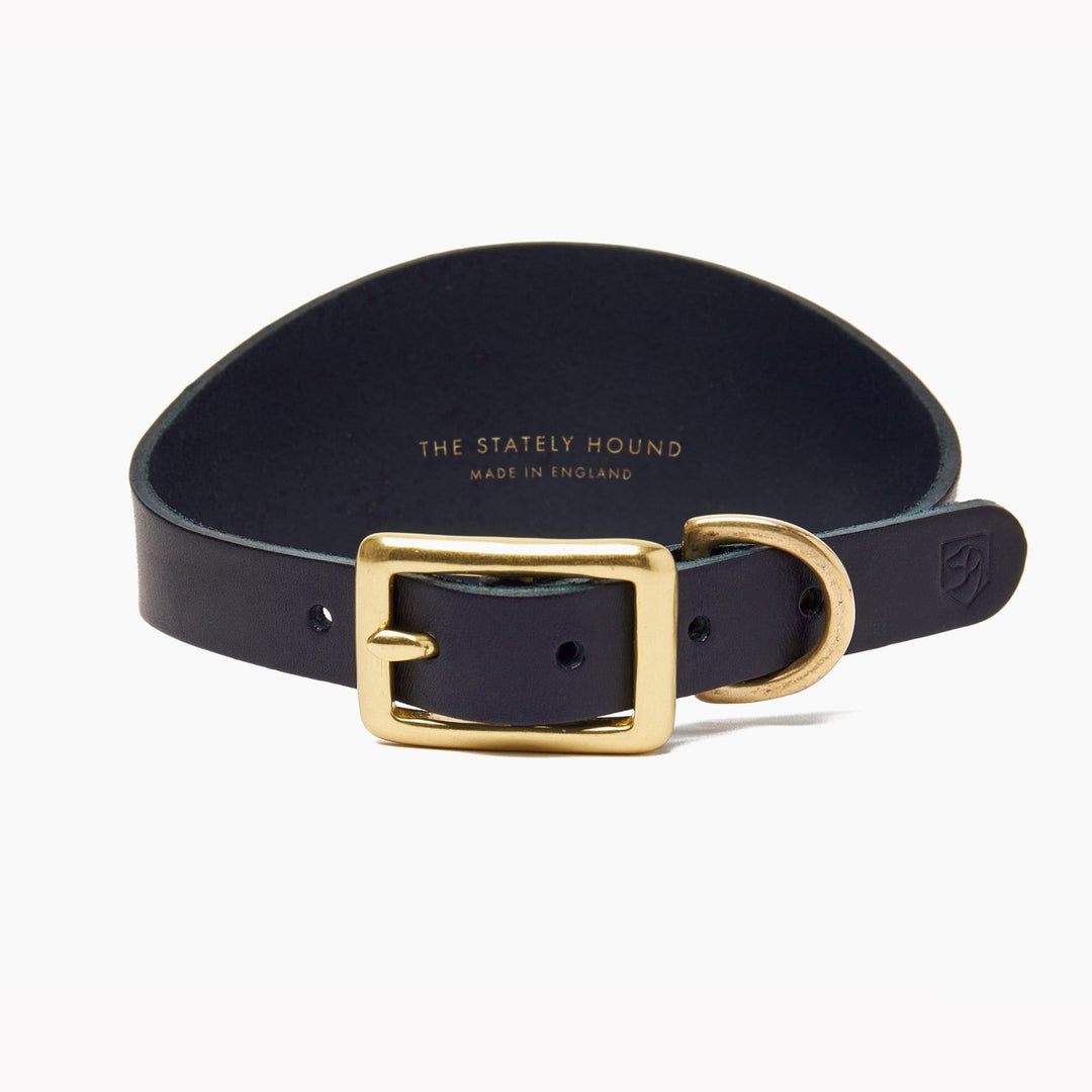 Brass Riveted Leather Sighthound Collar in Navy Blue
