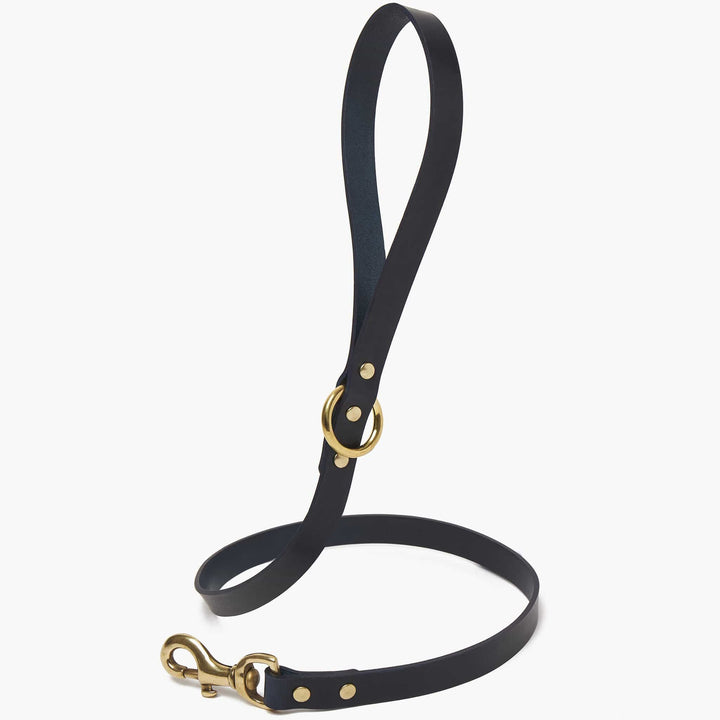 Brass Riveted Leather Dog Lead in Navy Blue