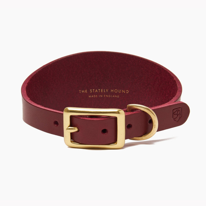 Brass Riveted Leather Sighthound Collar in Ox Red