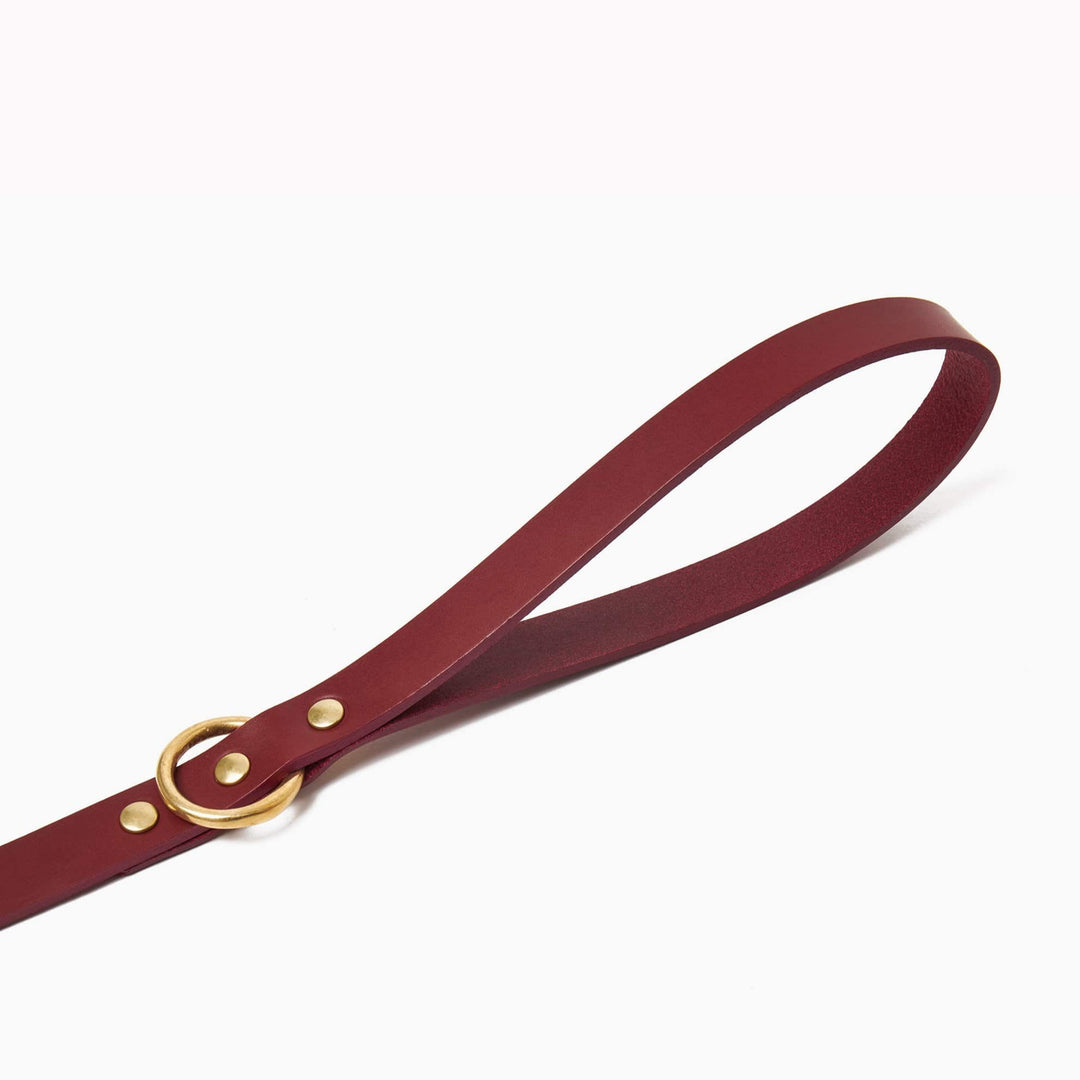 Brass Riveted Leather Dog Lead in Ox Red