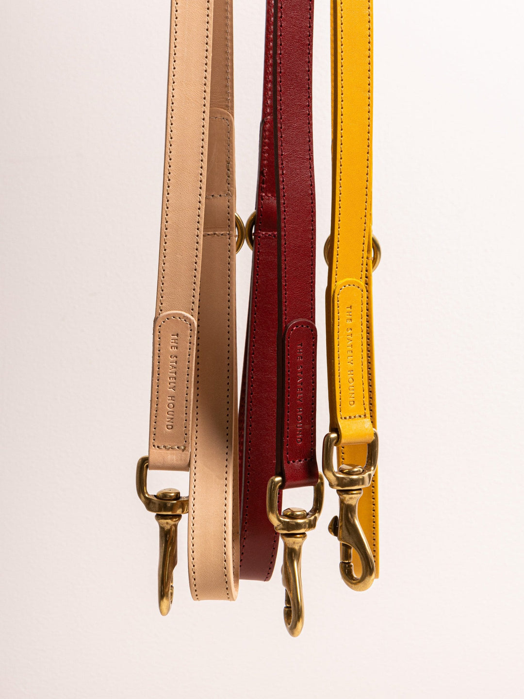 Hand-Stitched Premium Leather Dog Lead in Mustard Yellow with Brass Hardware