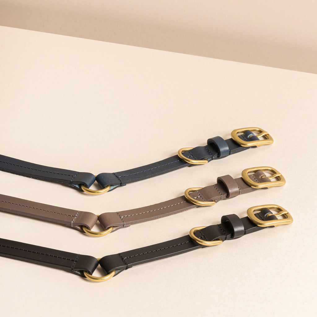 Luxury Black Leather Dog Collar with Center Ring, Handmade in the UK