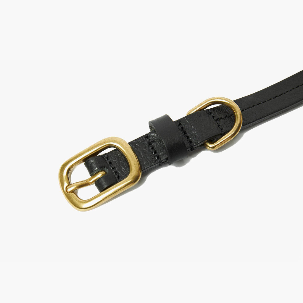 Luxury Black Leather Dog Collar with Center Ring, Handmade in the UK