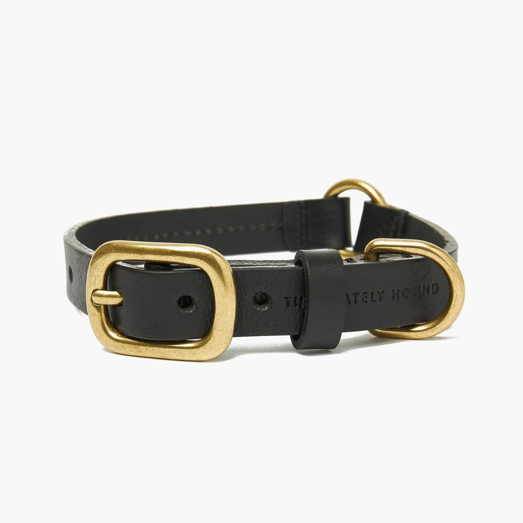 Luxury Black Leather Dog Collar with Center Ring, Handmade in the UK