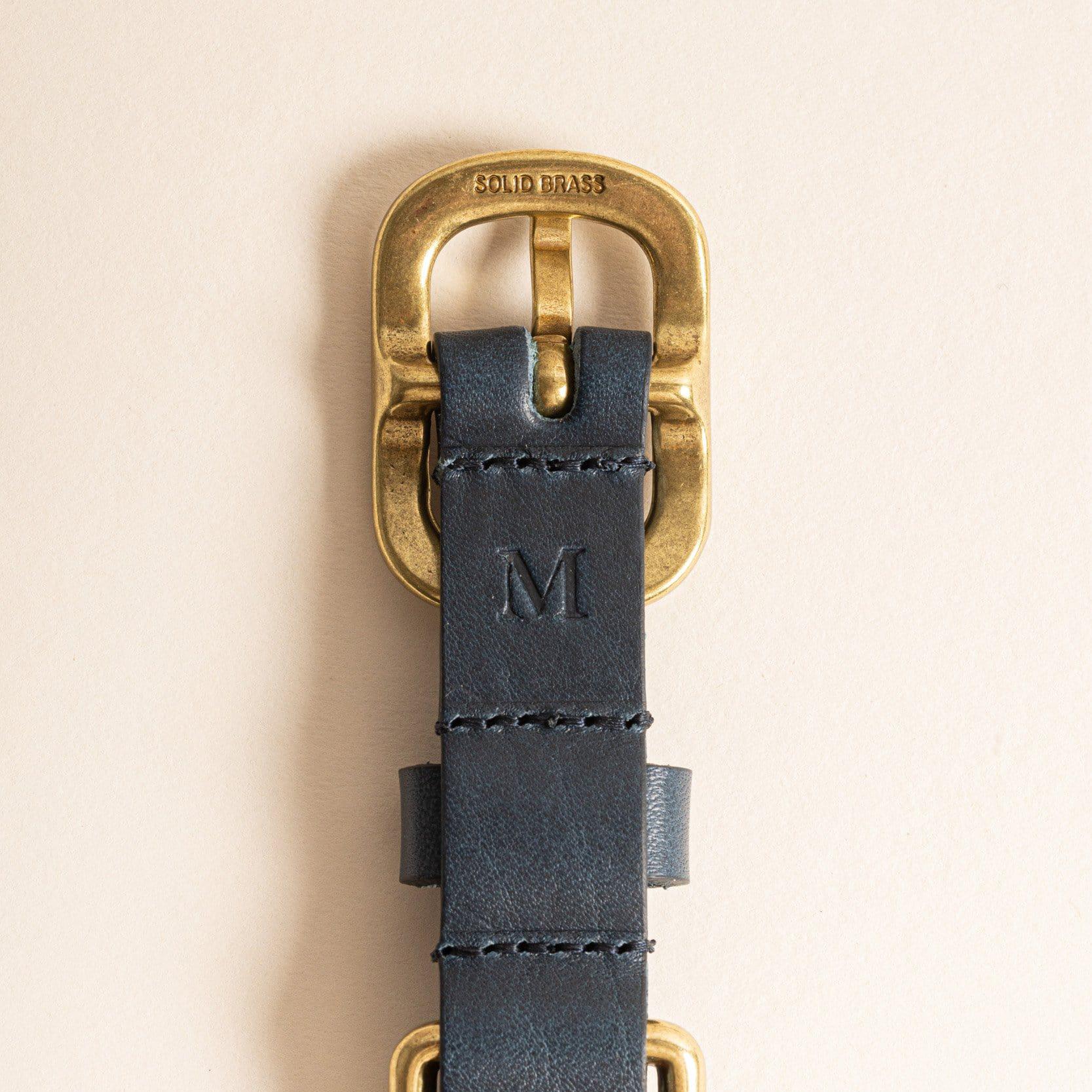 Luxury Dark Blue Leather Dog Collar with Center Ring, Handmade in the UK