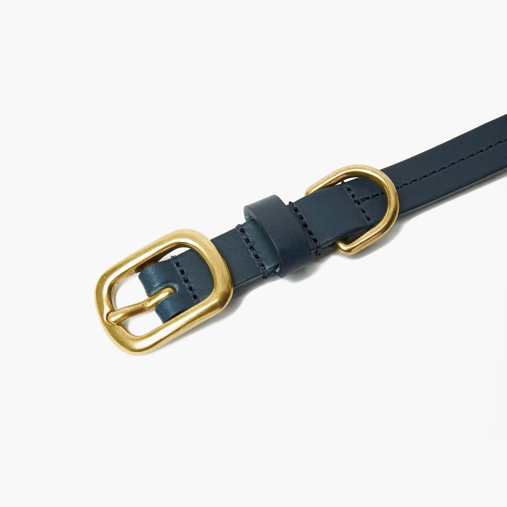 Luxury Dark Blue Leather Dog Collar with Center Ring, Handmade in the UK