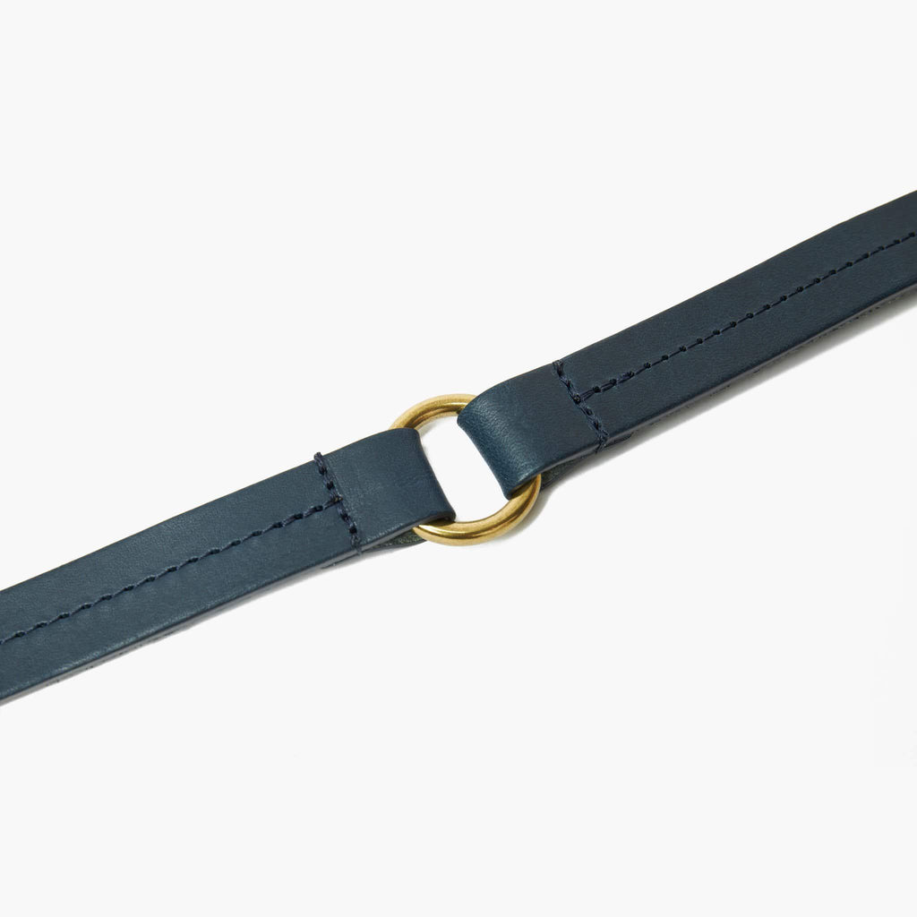 Luxury Dark Blue Leather Dog Collar with Center Ring, Handmade in the UK